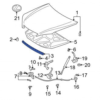 New OEM Front Hood Seal Fits, 2002-2006 Lexus ES - Part # 5338133060