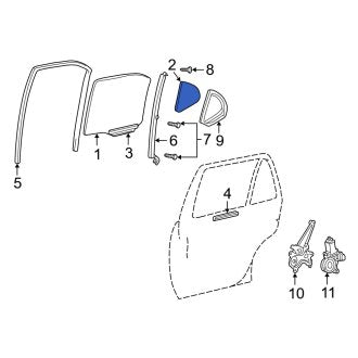 New OEM Right Side Panel Glass Fits, 2002-2006 Lexus ES - Part # 6812333030