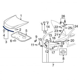 New OEM Front Hood Seal Fits, 2007-2012 Lexus ES - Part # 5338133090