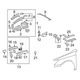 New OEM Front Center Right Frame Side Member Reinforcement Fits, 2002-2012 Lexus ES - Part # 5715506010