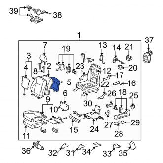 New OEM Front Left Seat Back Panel Fits, 2007-2009 Lexus ES - Part # 7170633010A0