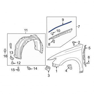 New OEM Left Upper Fender Seal Fits, 2016-2018 Lexus ES - Part # 5338906140