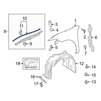 New OEM Left Upper Fender Seal Fits, 2019-2024 Lexus ES - Part # 5338933100