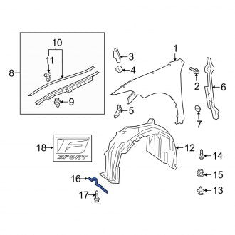 New OEM Front Right Fender Liner Extension Fits, 2019-2024 Lexus ES - Part # 5385133100