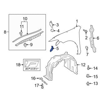 New OEM Right Fender Bracket Fits, 2019-2024 Lexus ES - Part # 5383506170