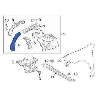 New OEM Front Left Rearward Fender Apron Extension Fits, 2019-2024 Lexus ES - Part # 5371633010