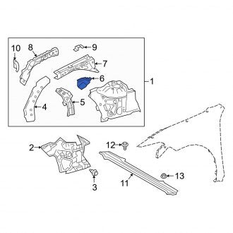 New OEM Front Right Rearward Fender Apron Extension Fits, 2019-2024 Lexus ES - Part # 5371533010