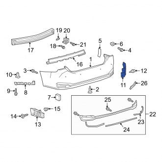 New OEM Rear Right Lower Bumper Cover Support Rail Fits, 2019-2024 Lexus ES - Part # 5215506040