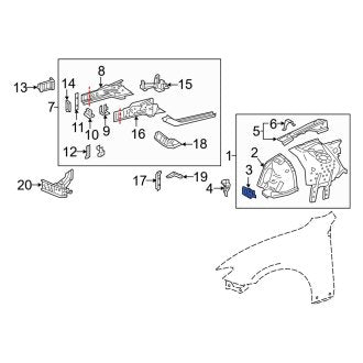 New OEM Left Fender Apron Reinforcement Fits, 2016-2020 Lexus GS - Part # 5325824020