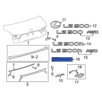 New OEM Rear Deck Lid Emblem Fits, 2018-2024 Lexus LS - Part # 7544650020