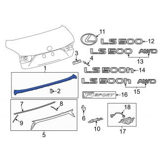 New OEM Rear Back Glass Reveal Molding Fits, 2018-2024 Lexus LS - Part # 7557150080