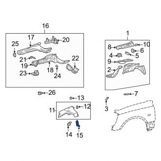 New OEM Left Fender Liner Support Bracket Fits, 2001-2003 Lexus LS - Part # 5385250010