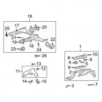 New OEM Front Left Frame Rail End Fits, 2001-2006 Lexus LS - Part # 5109350040