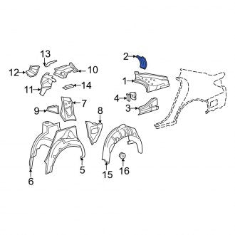 New OEM Rear Right Upper Inner Quarter Panel Extension Fits, 2007-2012 Lexus LS - Part # 6162550030