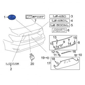 New OEM Rear Deck Lid Emblem Fits, 2015-2017 Lexus LS - Part # 7544650010