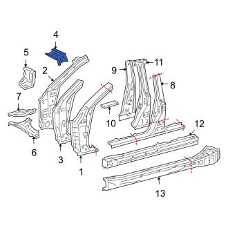 New OEM Left Upper Body A-Pillar Reinforcement Fits, 2007-2009 Lexus GS - Part # 6117430150