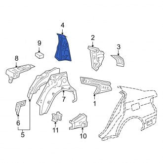 New OEM Rear Left Upper Inner Quarter Panel Extension Fits, 2006-2011 Lexus GS - Part # 6162630080