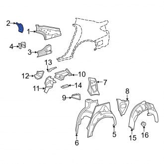 New OEM Rear Left Upper Inner Quarter Panel Extension Fits, 2007-2012 Lexus LS - Part # 6162650030