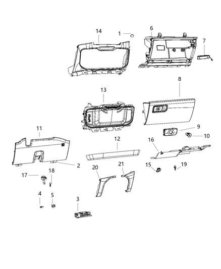 New 2021 Fits Chrysler 1500 Glove Box-Instrument Panel - Part # 5YN621C1AI