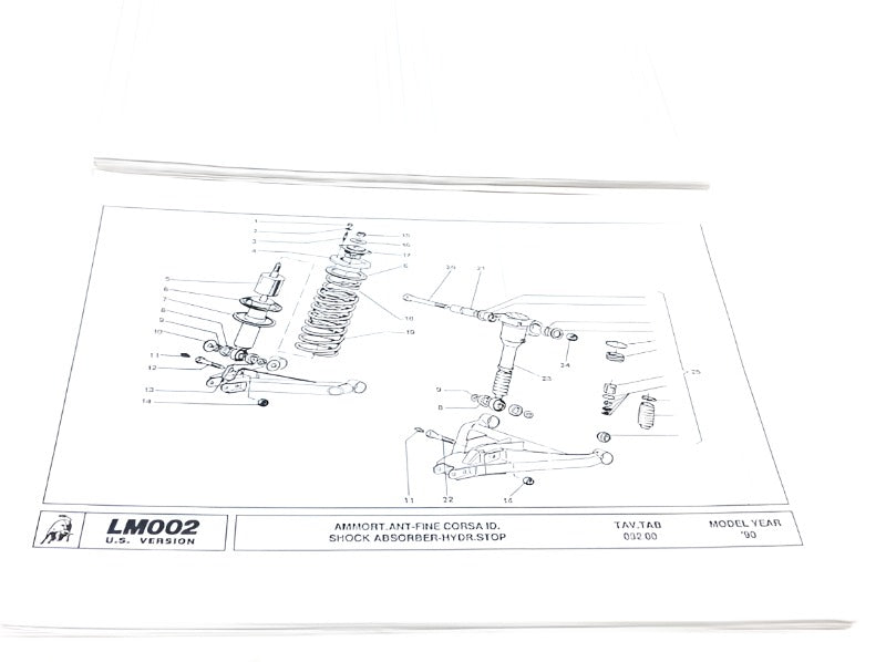 New 86-93 Lamborghini LM002 USA Fuel Injected Spec Parts & Illustrations Catalogue