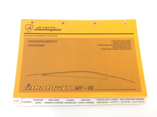 New OEM 1995 Lamborghini Diablo VT Parts & Illustrations Catalogue