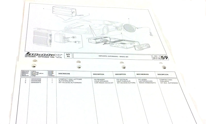 New OEM 1995 Lamborghini Diablo VT Parts & Illustrations Catalogue