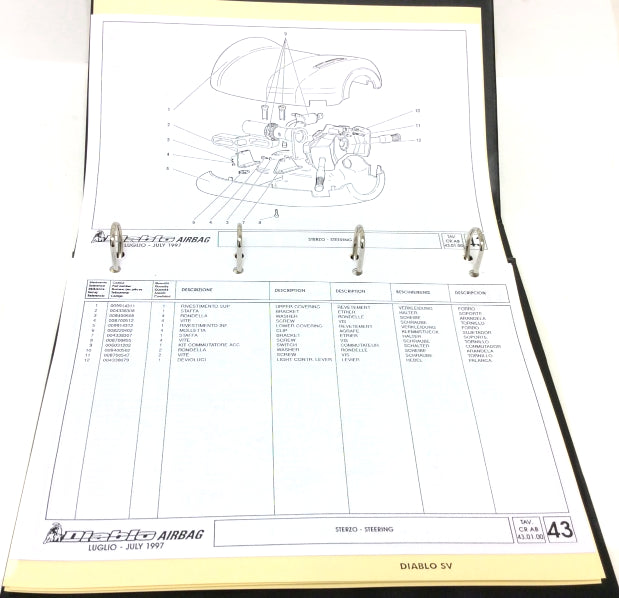 New OEM 96-99 Lamborghini Diablo Airbag Updates Parts & Illustrations Catalogue