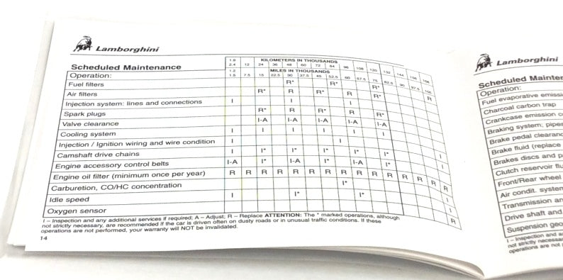 New 1998 Lamborghini Diablo U.S.A. Version Warranty Booklet Maintenance Manual – Blank / Mint Condition