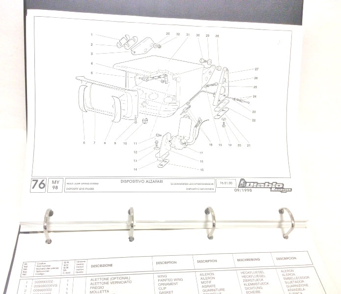 New OEM 1998 Lamborghini Diablo Roadster Parts & Illustrations Catalogue