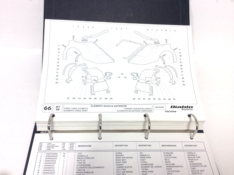 Lamborghini Diablo Roadster MY 1999 Spare Parts Catalog (Black Binder) - 901325745