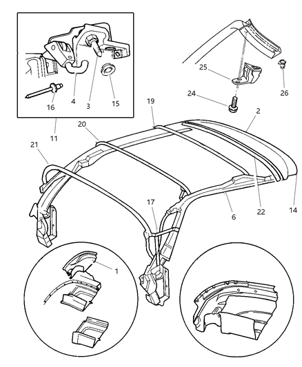 New 2001-2006 Fits Chrysler Sebring Side Rail-Folding Top - Part # 4864739AB