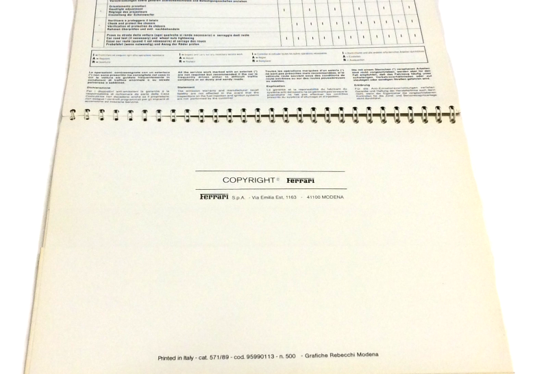 New OEM 1989 Ferrari 348 U.S. Version Owners Handbook Manual Cat. 571/89