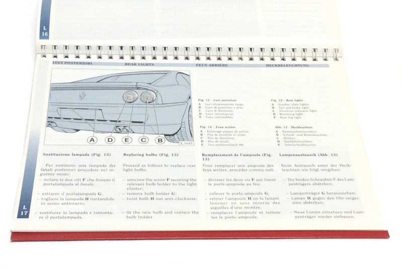New OEM 1995 Ferrari F 355 European Owners Handbook Operating Manual, Cat # 860/94