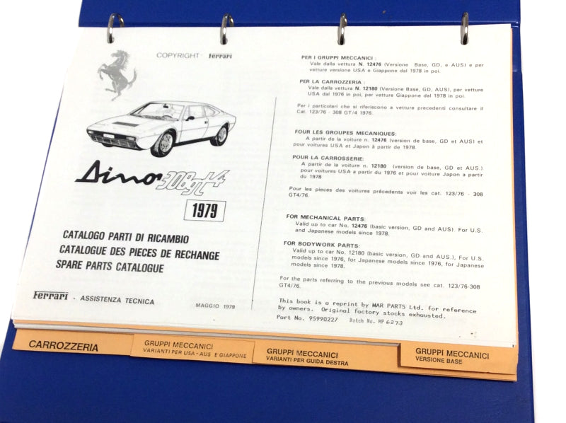 OEM 1979 Ferrari Dino 308 GT4 Parts Illustration Manual (Marparts Version)