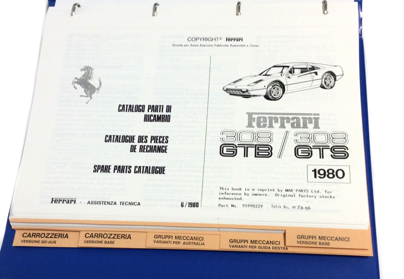 OEM 1980 Ferrari 308GTB - 308GTS European Version Parts Illustration Manual