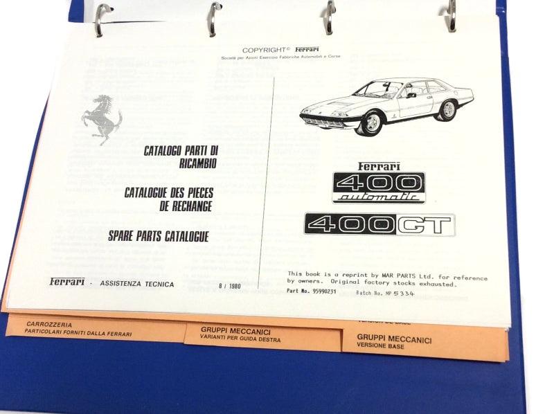 OEM 1980 Ferrari 400 GT - 400 GTA Parts Illustration Manual