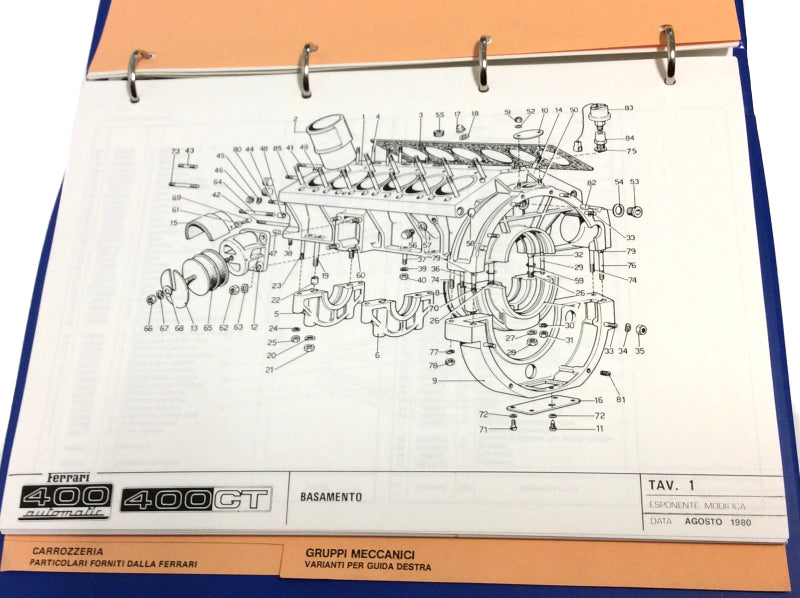 OEM 1980 Ferrari 400 GT - 400 GTA Parts Illustration Manual