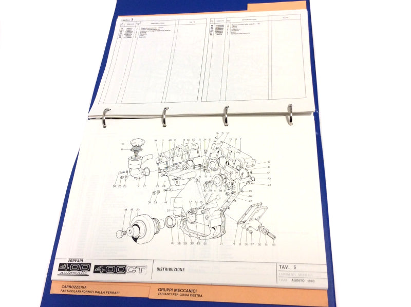 OEM 1980 Ferrari 400 GT - 400 GTA Parts Illustration Manual