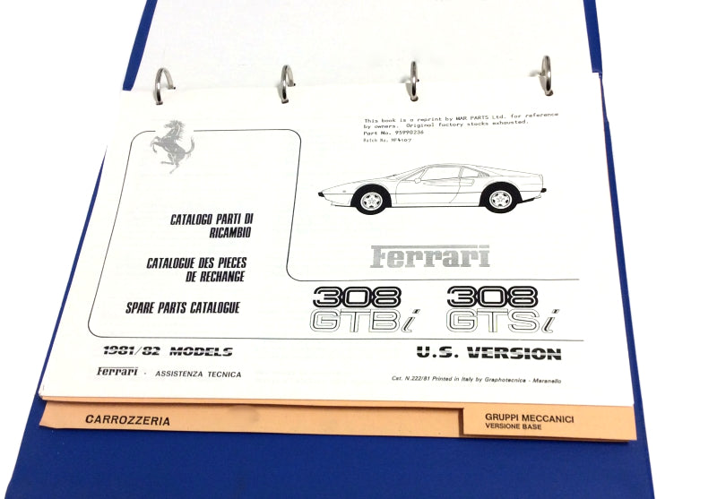 OEM 1981-1982 Ferrari 308 GTBi/GTSi USA Spec Parts Illustration Manual (Marparts Version)