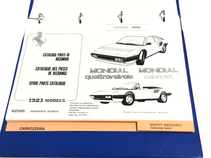 OEM 1983 Ferrari Mondial QV & Cabriolet Parts Illustration Manual Marparts Version