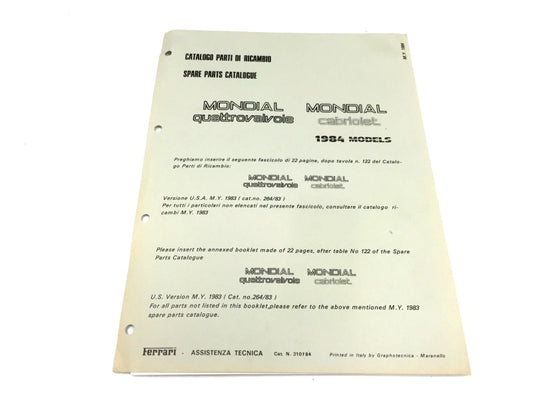 New OEM 1983 Ferrari Mondial QV USA Spec Parts Update Manual Inserts – Cat. #310/84