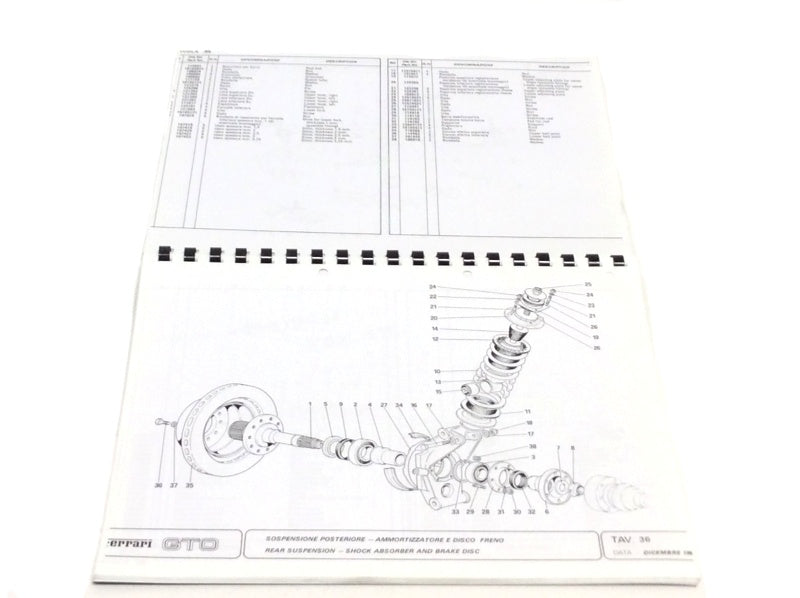 New Reprinted 1985 Ferrari 288 GTO Parts Illustration Manual Complete
