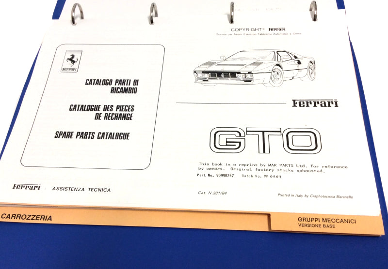 OEM 1985 Ferrari 288 GTO Parts Illustration Manual Complete