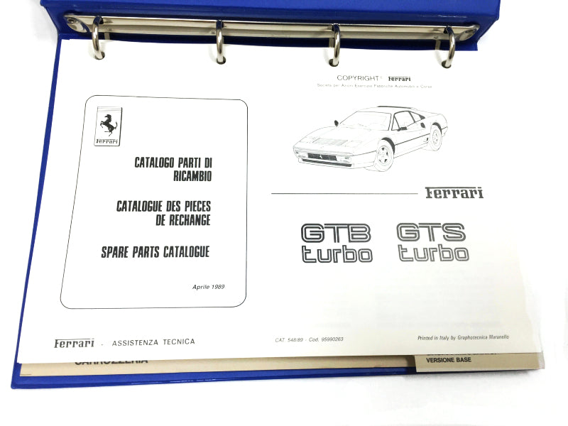 OEM 1989 Ferrari GTB/GTS Turbo Parts Illustration Manual Cat # 548/89