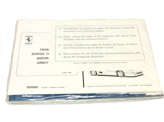 New OEM Ferrari F50 Workshop Service Times Schedule Labour Hourly Guide Manual, Cat # 1227/97