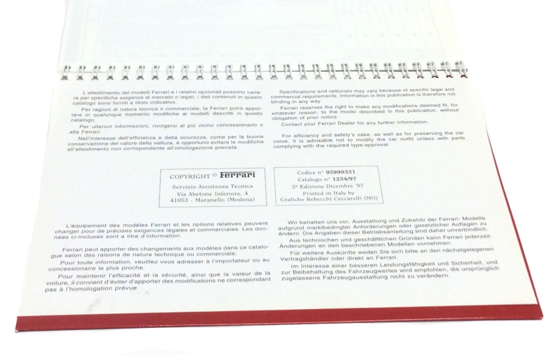 New OEM 1998 Ferrari 355 F1 European Owners Handbook Operating Manual 2nd Ed, Cat # 1234/97