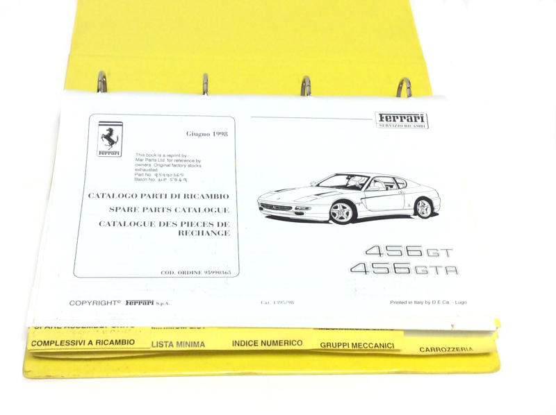 New OEM 1998 Ferrari 456 GT/GTA Yellow Bindered Parts Illustrations Manual, Cat #1395/98