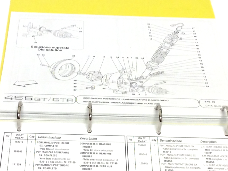 New OEM 1998 Ferrari 456 GT/GTA Yellow Bindered Parts Illustrations Manual, Cat #1395/98