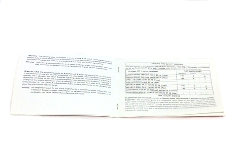 New OEM Ferrari 355 F1 - F355 Consumer Info Booklet For USA cars, Cat # 1356/98