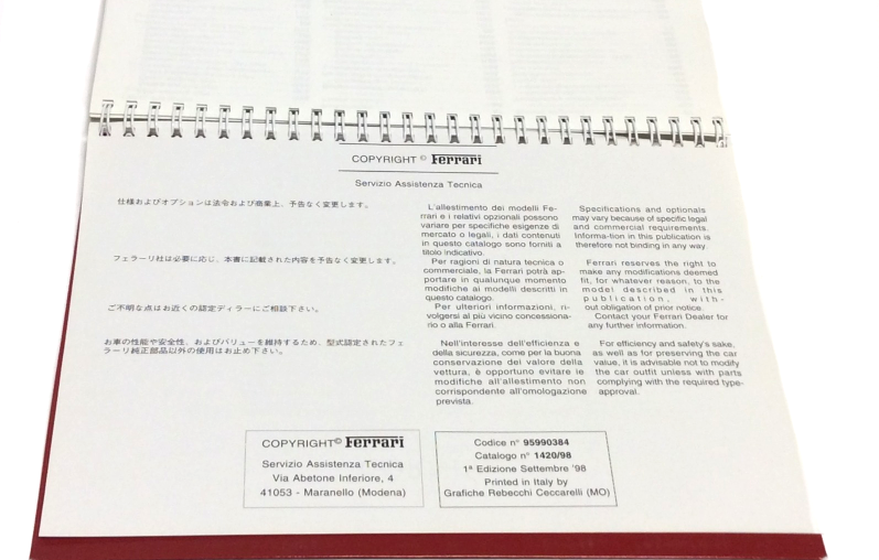 New OEM 1999 Ferrari 456MGTA Japanese Spec 1st Edition Owners Manual Handbook - Cat. 1420/98